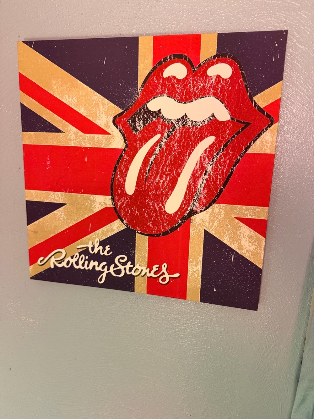 the Rolling Stones Red & Cream Tongue Union Jack Wall Art